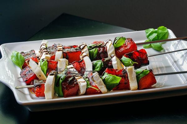 Grilled watermelon caprese skewers