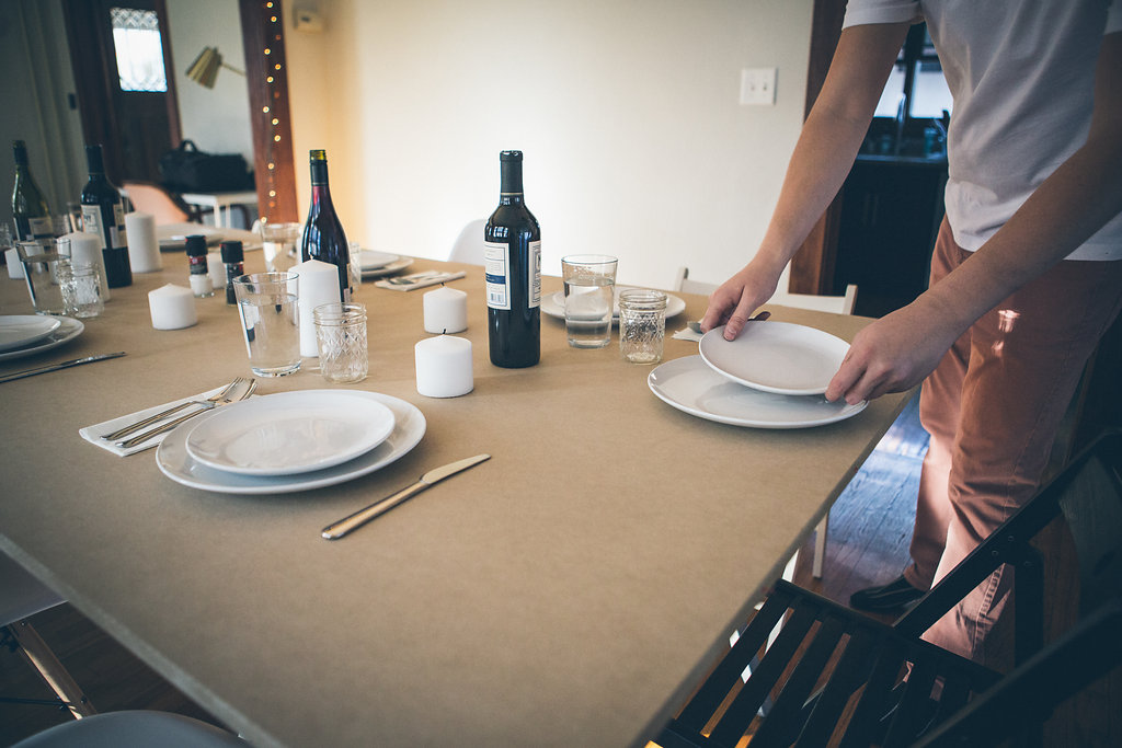 Setting the table for Thanksgiving dinner