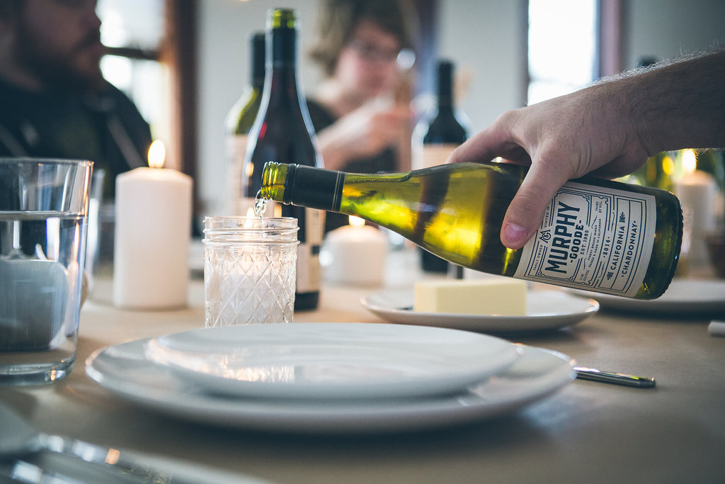 Pouring white wine.