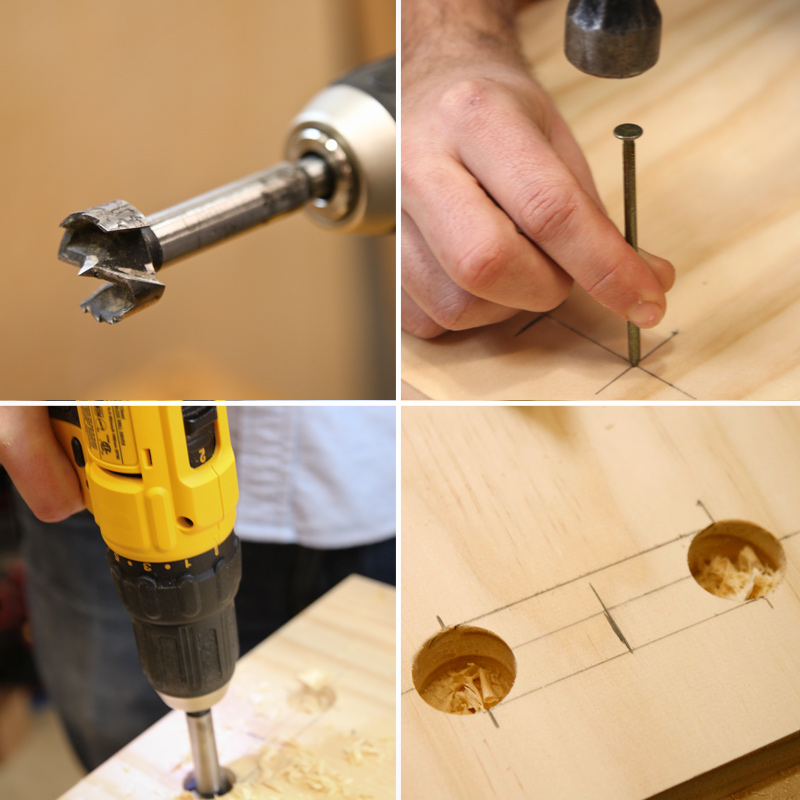 Drilling holes for record storage handles