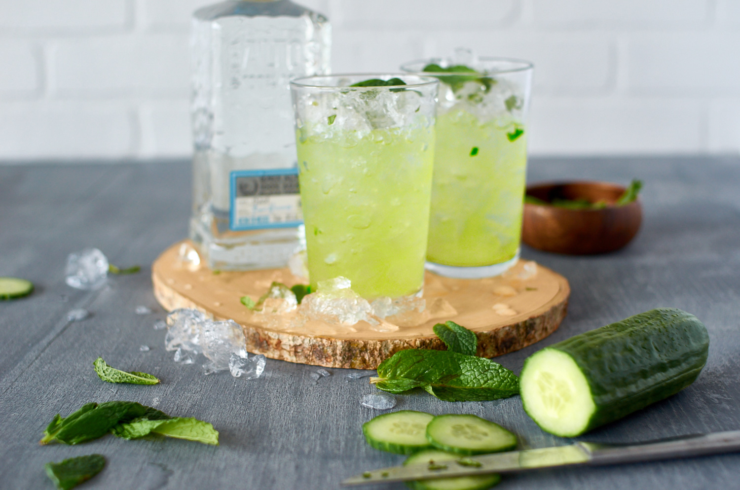 Cucumber, mind and tequila cocktail