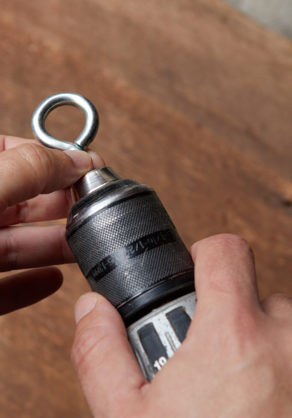 using a screw eye as a drill attachment