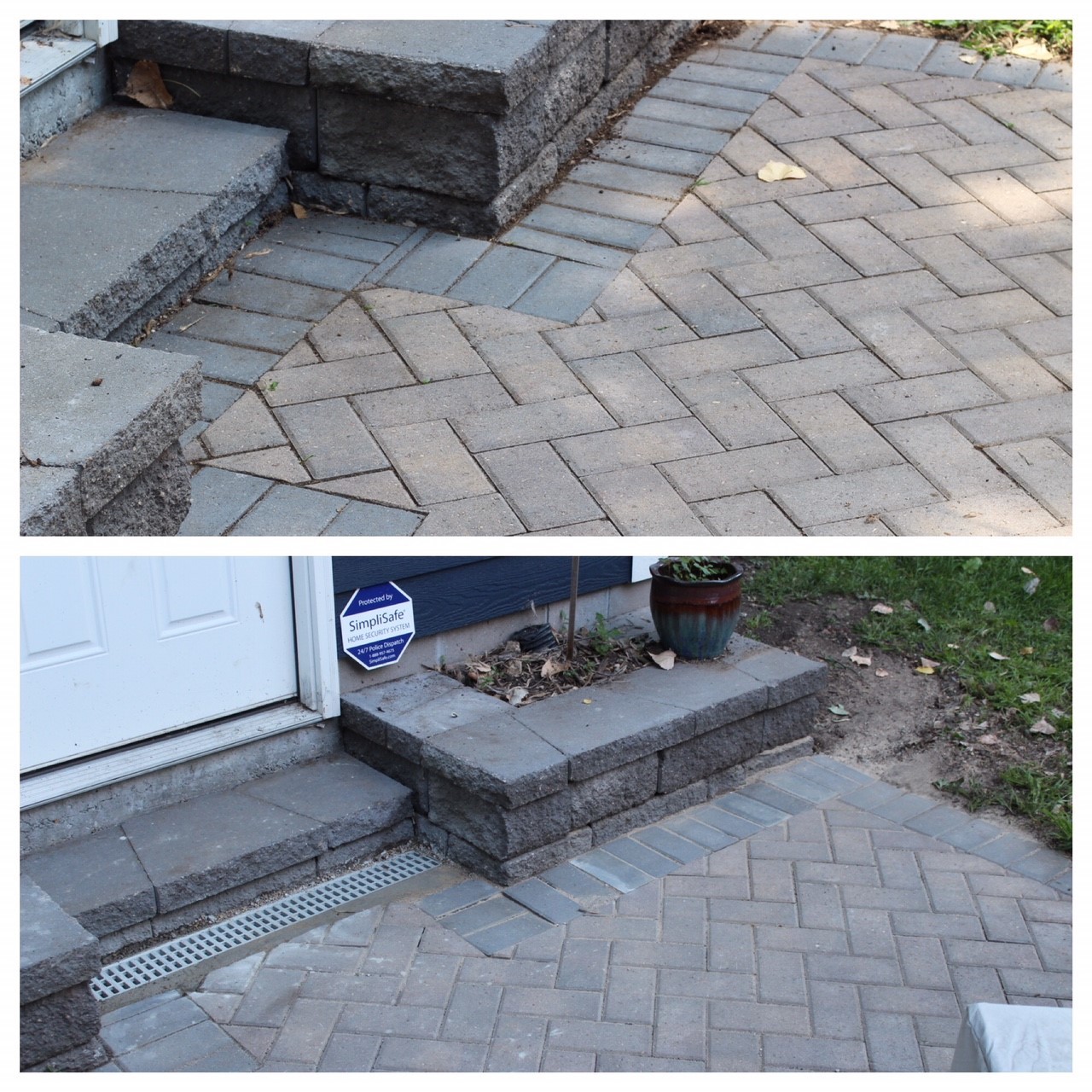 before and after installation of channel drain
