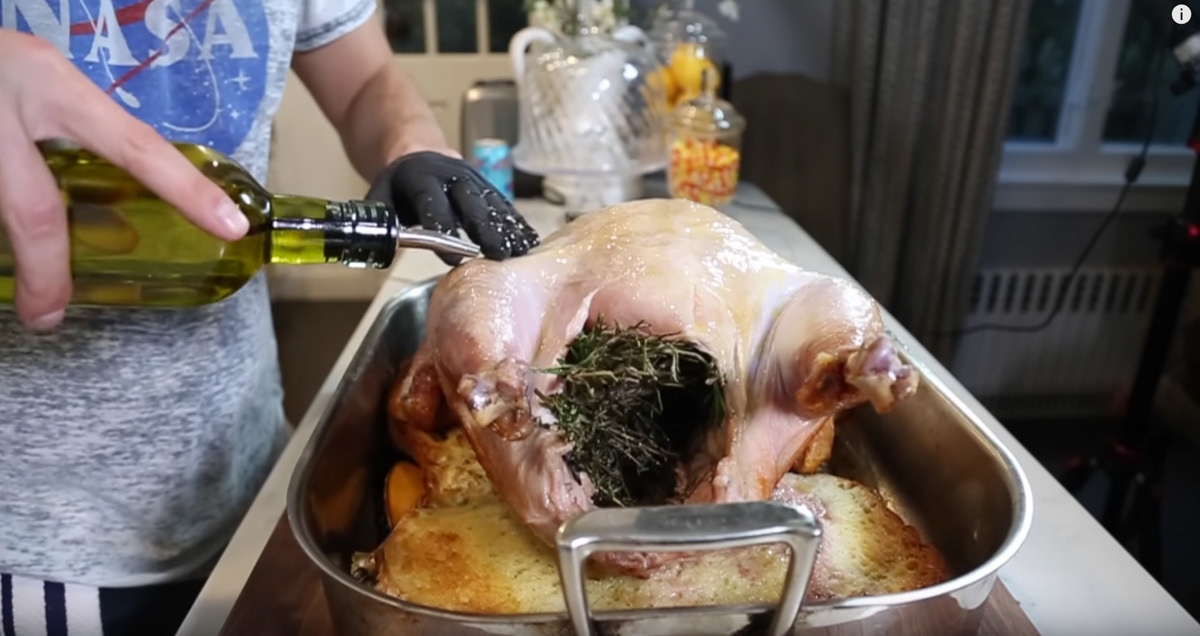 upsidedown turkey roasting and stuffing